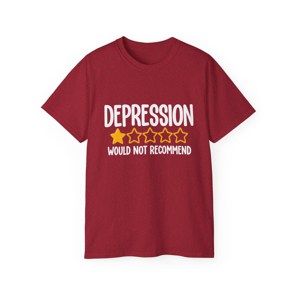 Depression 1-Star Tee - "Depression Would Not Recommend" Mental Health Humor T-Shirt