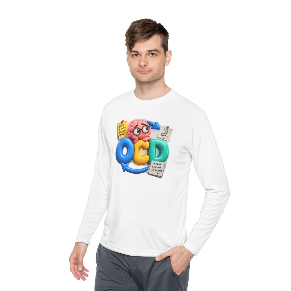 OCD Brain Cartoon Long Sleeve Tee - Cute Mental Health Awareness Shirt