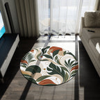 Personalized Boho Botanical Round Rug - Earth Tones Floral Accent Mat