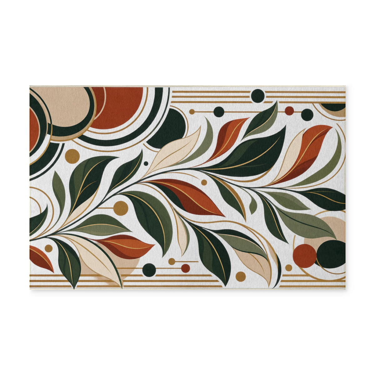 Personlanized Boho Floral Washable Rug - Mid-Century Leaf Pattern Area Rug