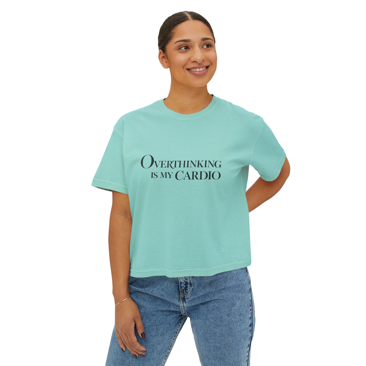 Overthinking Is My Cardio Boxy Tee - Women's Graphic Crop T-Shirt
