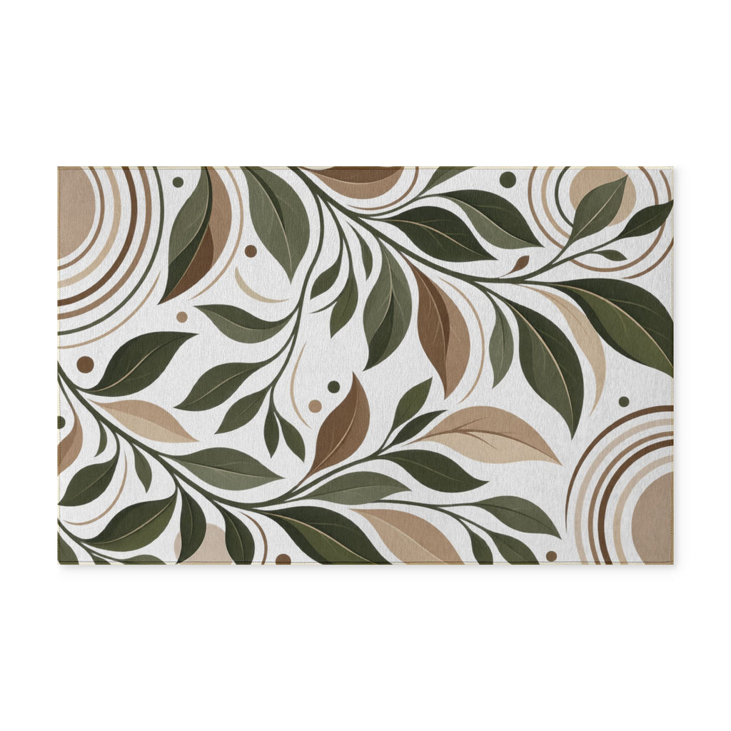 Washable Rug - Neutral Olive Green Leaf Pattern Indoor Doormat