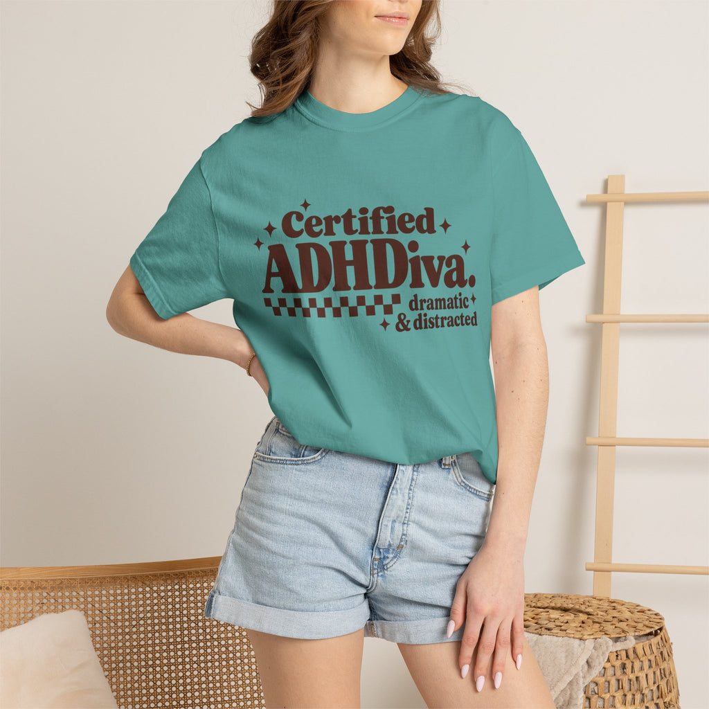 T-Shirt - "Certified ADHDiva: dramatic & distracted" Retro Graphic Tee