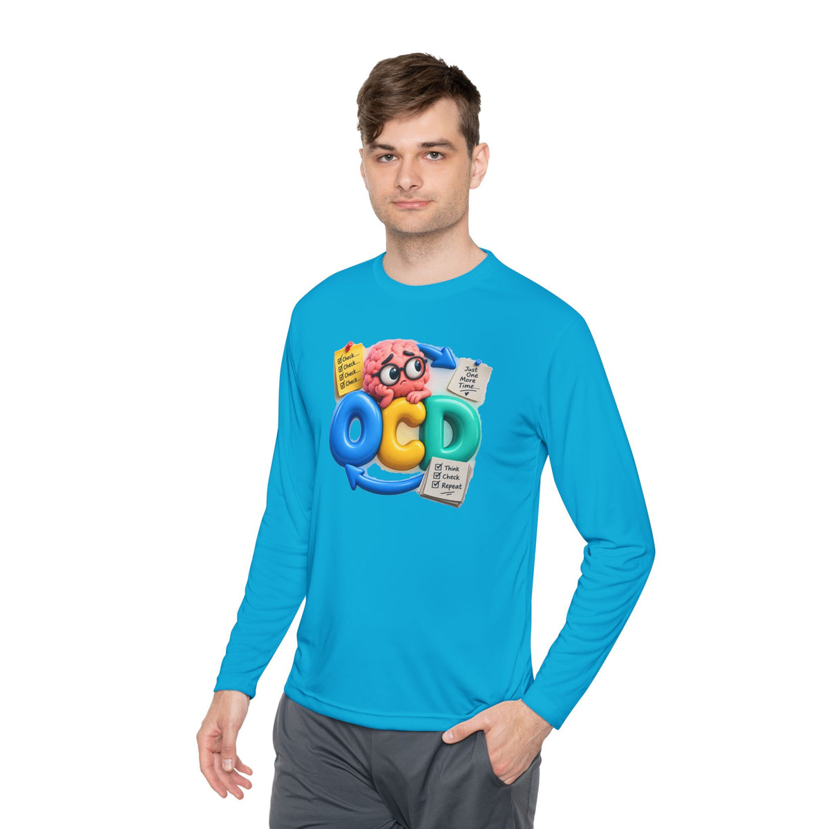 OCD Brain Cartoon Long Sleeve Tee - Cute Mental Health Awareness Shirt