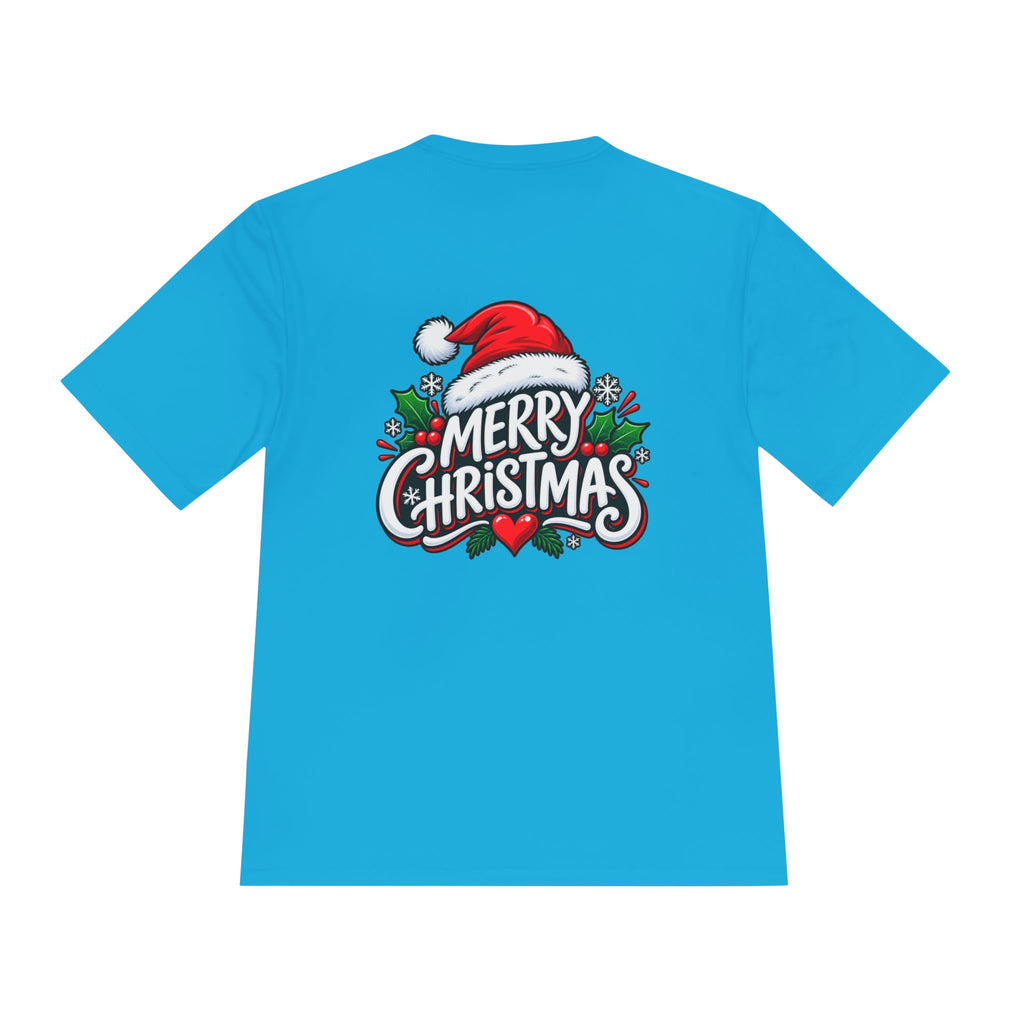 Merry Christmas Tee — Holiday Santa Hat Graphic Moisture-Wicking Shirt