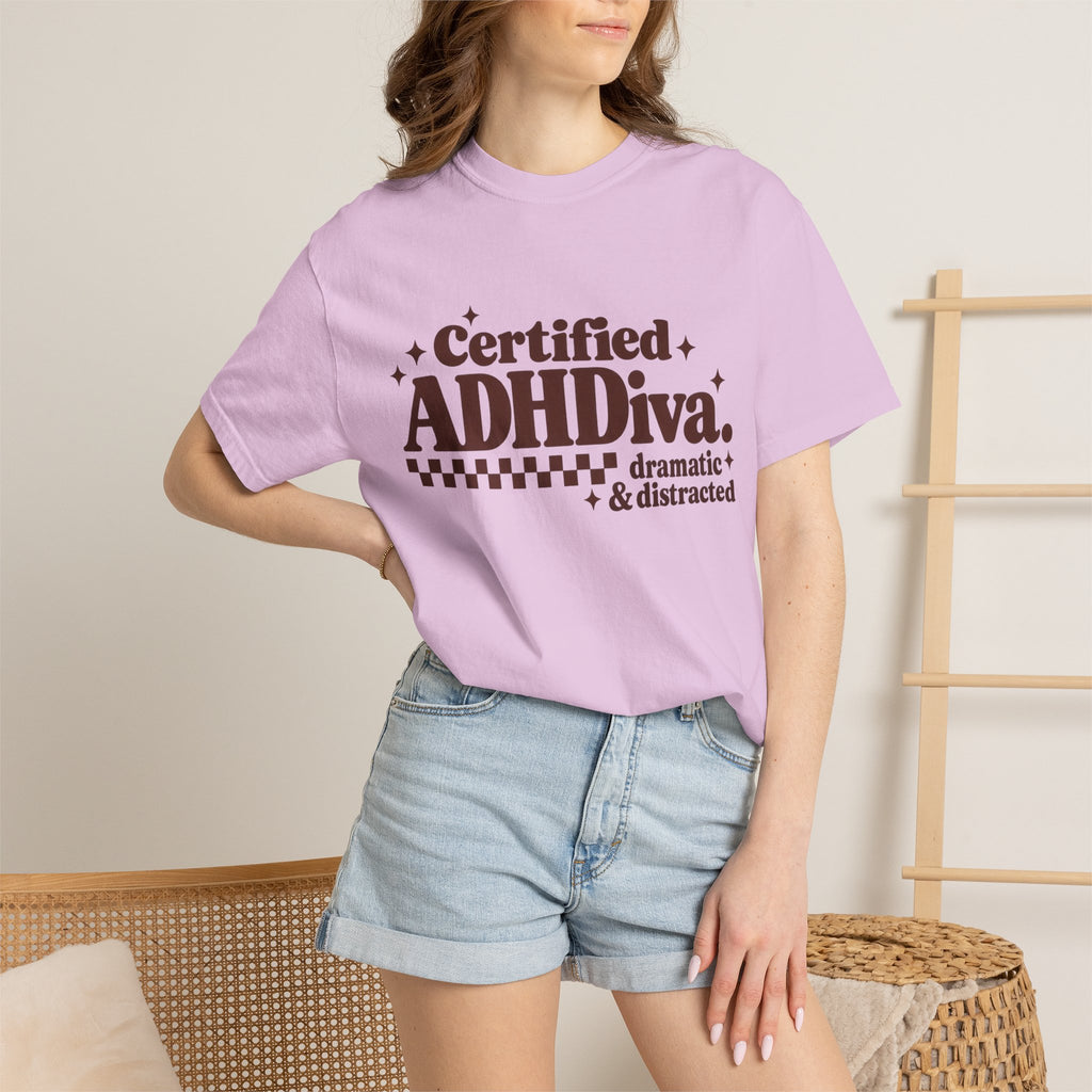 T-Shirt - "Certified ADHDiva: dramatic & distracted" Retro Graphic Tee