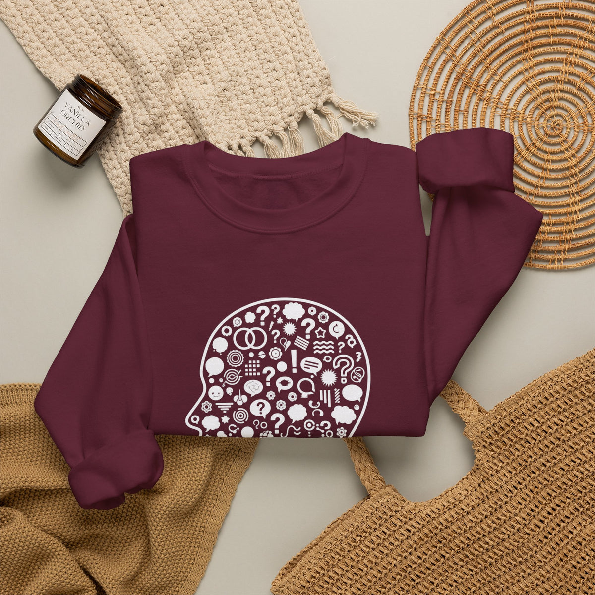 Crewneck Sweatshirt - "Too Many Thoughts, Not Much to Say" Graphic