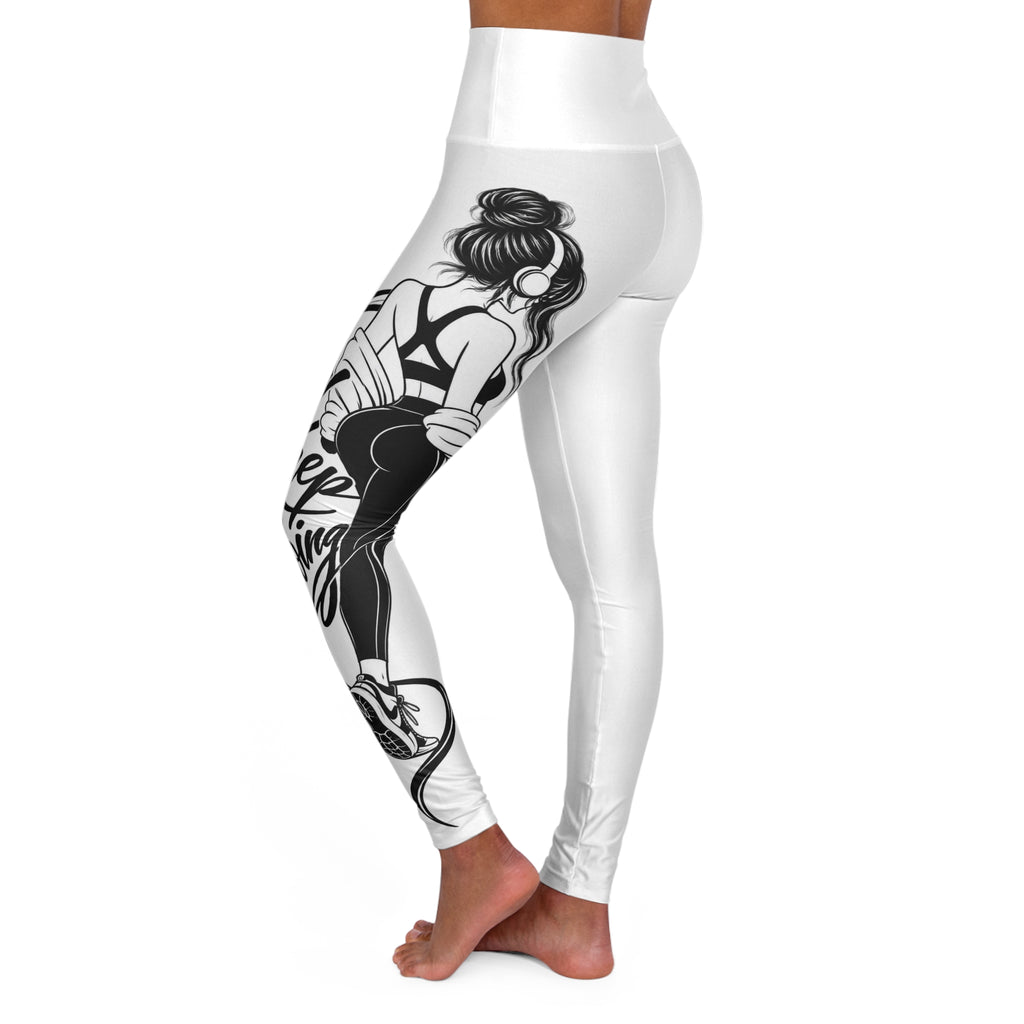 High-Waisted Yoga Leggings - 'Keep Going' Motivational Script
