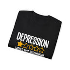 Depression 1-Star Tee - "Depression Would Not Recommend" Mental Health Humor T-Shirt