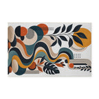 Abstract Retro Wave Washable Rug - Mid-Century Geometric Floral Door Mat