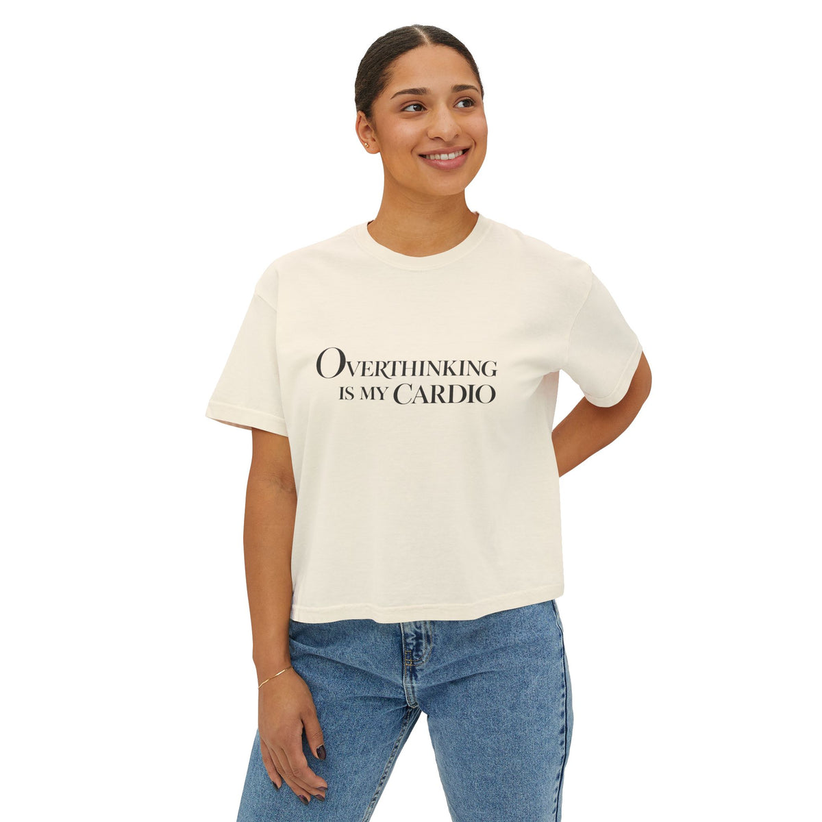 Overthinking Is My Cardio Boxy Tee - Women's Graphic Crop T-Shirt