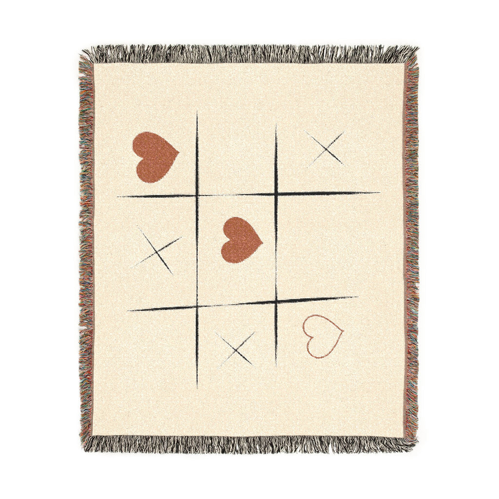 Tic-Tac-Love Woven Throw Blanket - Cozy Heart Tic-Tac-Toe Design