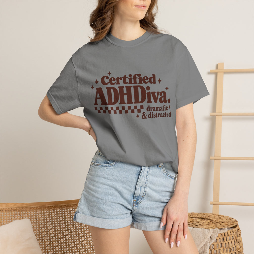 T-Shirt - "Certified ADHDiva: dramatic & distracted" Retro Graphic Tee