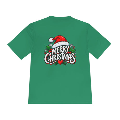 Merry Christmas Tee — Holiday Santa Hat Graphic Moisture-Wicking Shirt