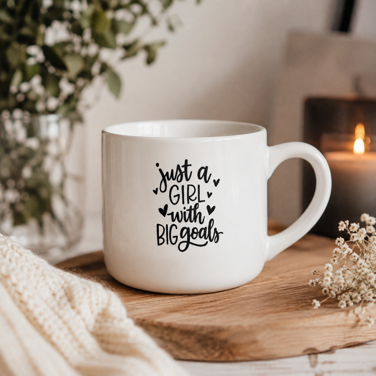 25oz Ceramic Latte Mug | “Just a Girl With Big Goals” Inspirational Mug