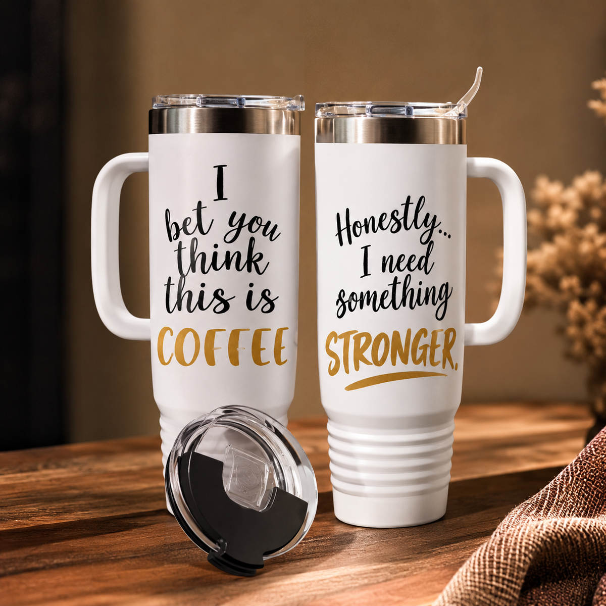 40oz Insulated Travel Mug - “I Bet You Think This Is Coffee” Funny Tumbler, Stainless Steel Thermal Cup with Handle & Straw