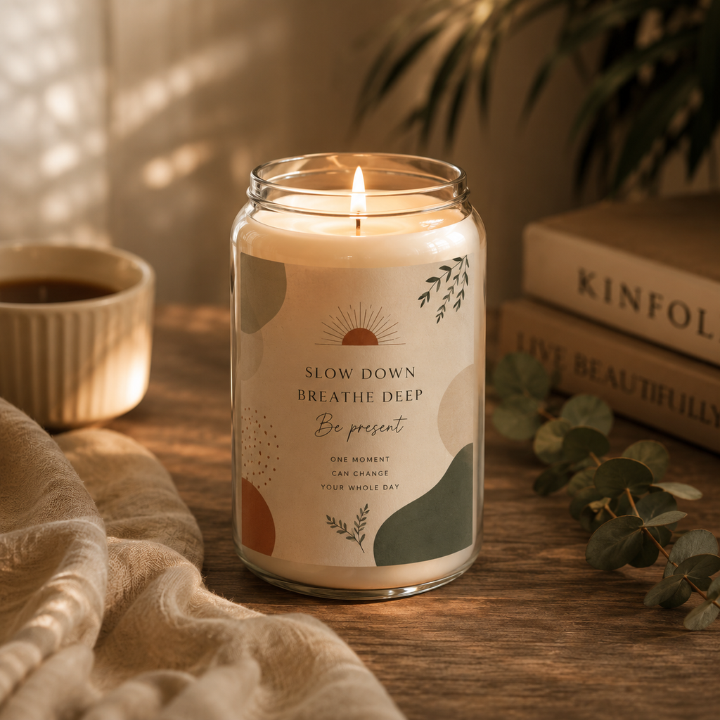 Scented Soy Candle – "Slow Down, Breathe Deep" 13.75oz (Be Present)