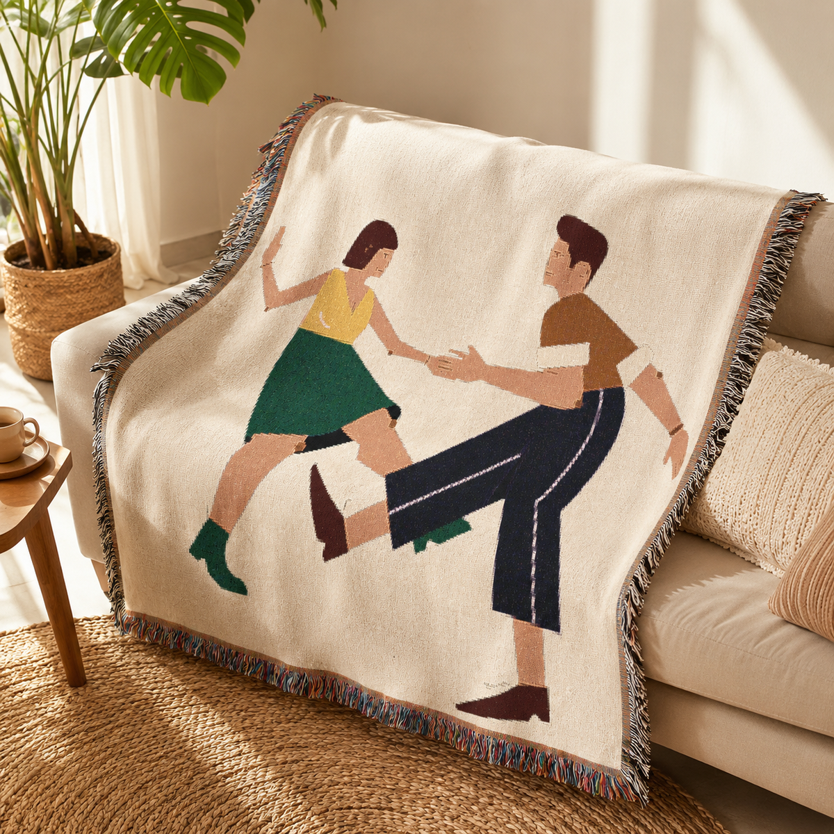 Woven Blanket - Retro Swing Dance Couple Throw Blanket