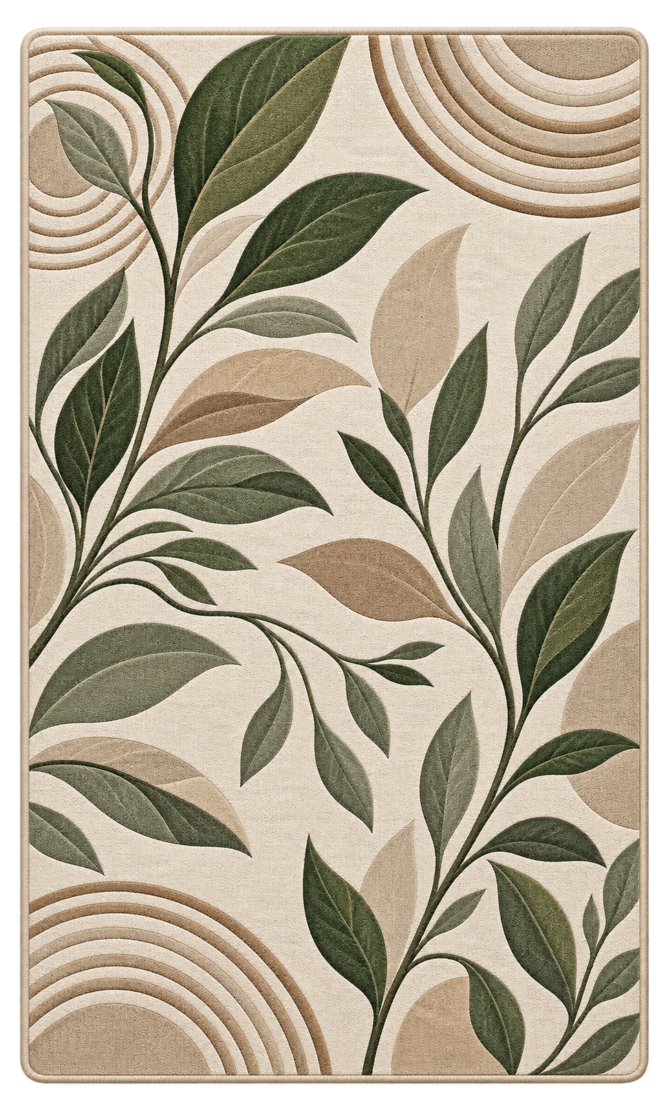 Washable Rug - Neutral Olive Green Leaf Pattern Indoor Doormat