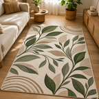Washable Rug - Neutral Olive Green Leaf Pattern Indoor Doormat