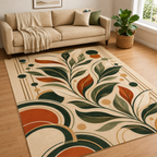 Personlanized Boho Floral Washable Rug - Mid-Century Leaf Pattern Area Rug