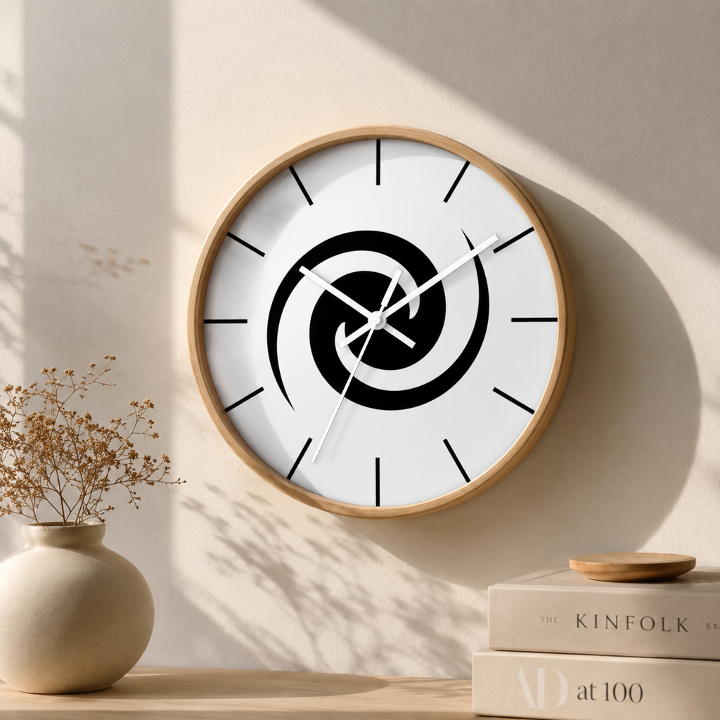 Personalized Minimalist Spiral Wall Clock - Modern Black Swirl Home Decor