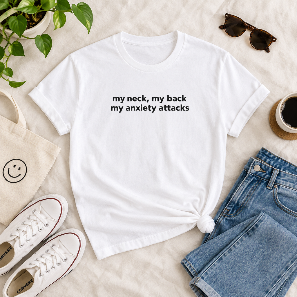 Boxy Tee - "my neck, my back / my anxiety attacks" Minimalist Anxiety Awareness Crop Top