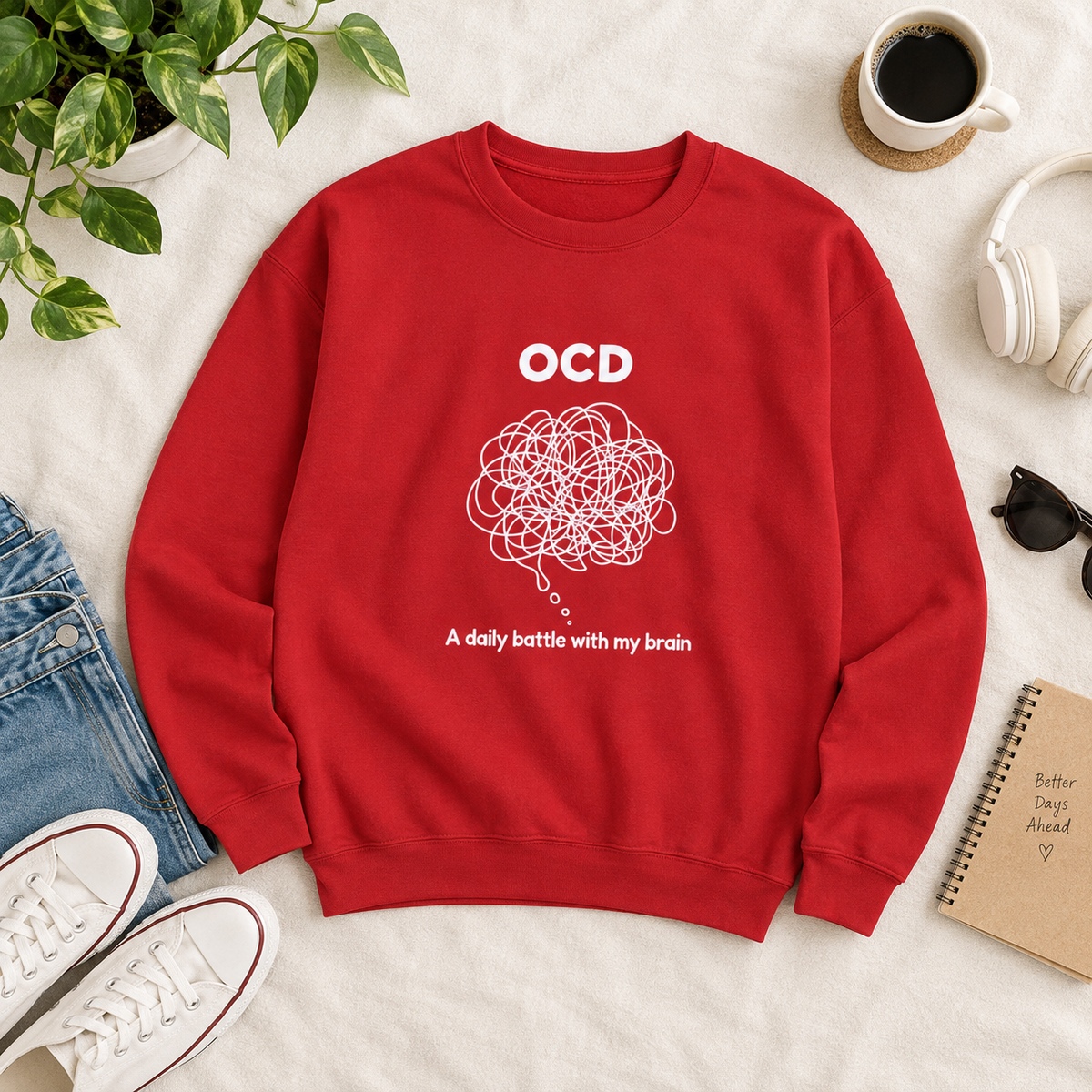 OCD Awareness Crewneck Sweatshirt - "A daily battle with my brain" Comfort Pullover