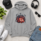 Zip Hoodie with Tangled Brain Cartoon Graphic - Anxiety Relief Humor Sweatshirt