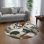 Personalized Boho Botanical Round Rug - Earth Tones Floral Accent Mat