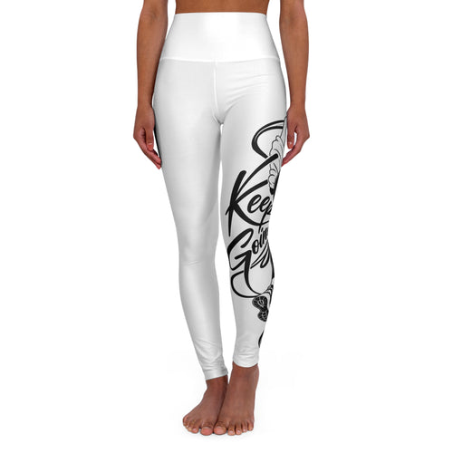 High-Waisted Yoga Leggings - 'Keep Going' Motivational Script
