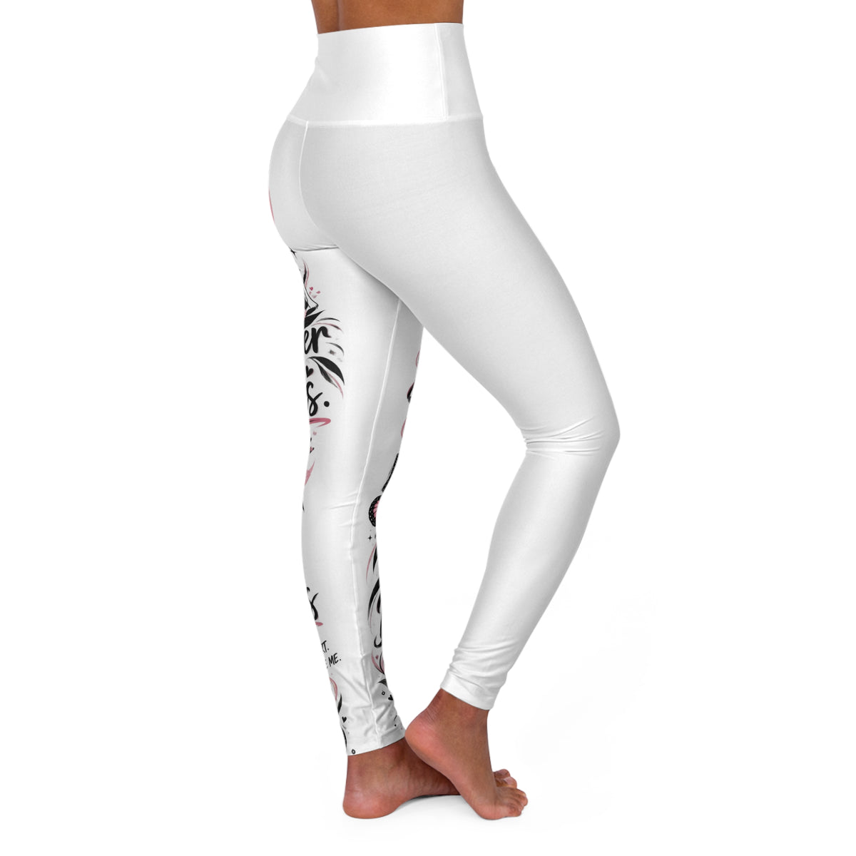 High-Waisted Yoga Leggings - Feminine Script & Pink Butterfly Motivational Design
