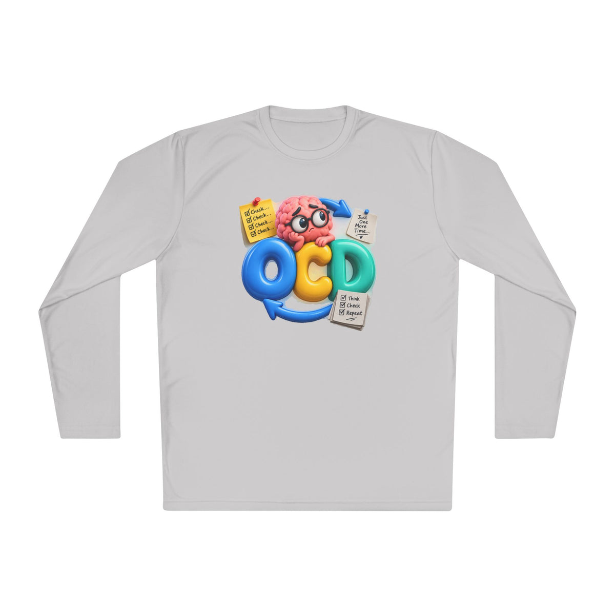 OCD Brain Cartoon Long Sleeve Tee - Cute Mental Health Awareness Shirt
