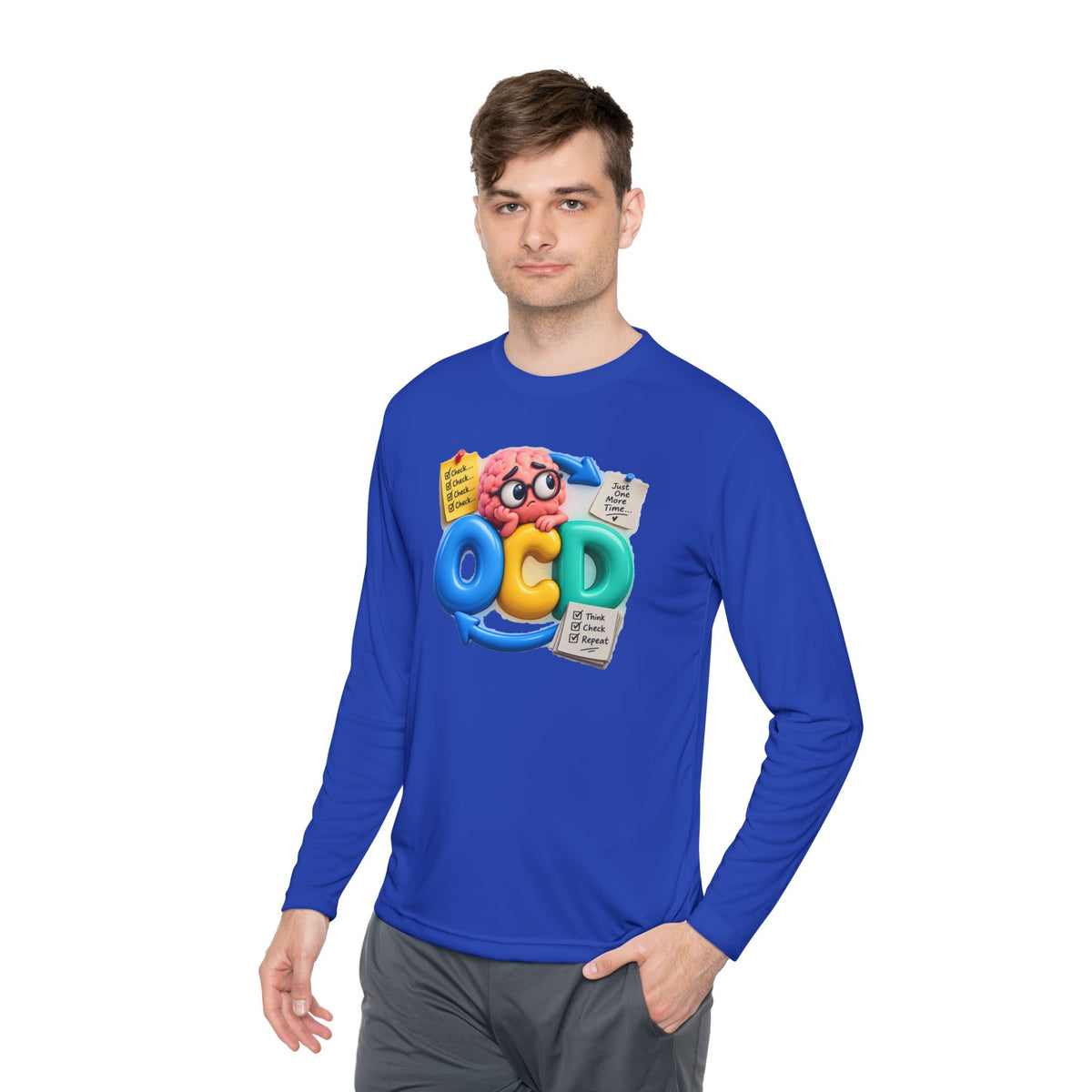 OCD Brain Cartoon Long Sleeve Tee - Cute Mental Health Awareness Shirt