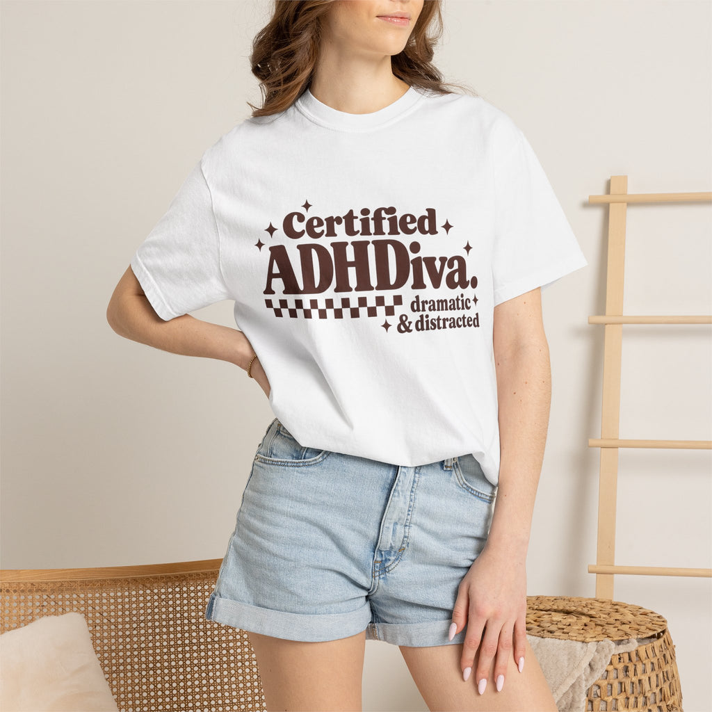 T-Shirt - "Certified ADHDiva: dramatic & distracted" Retro Graphic Tee